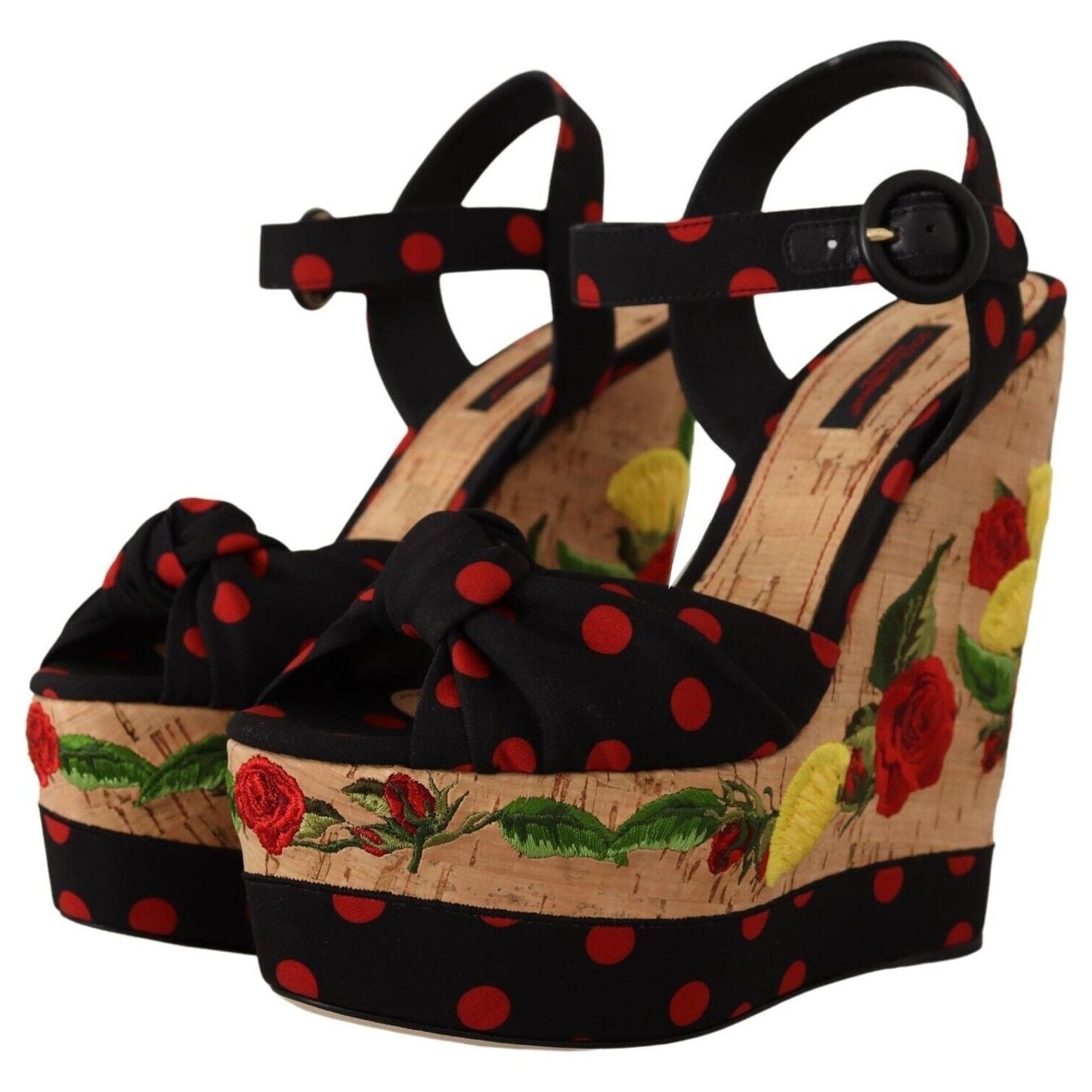 Dolce & Gabbana Multicolor Platform Wedges Sandals Charmeuse Shoes LA8612 - 37