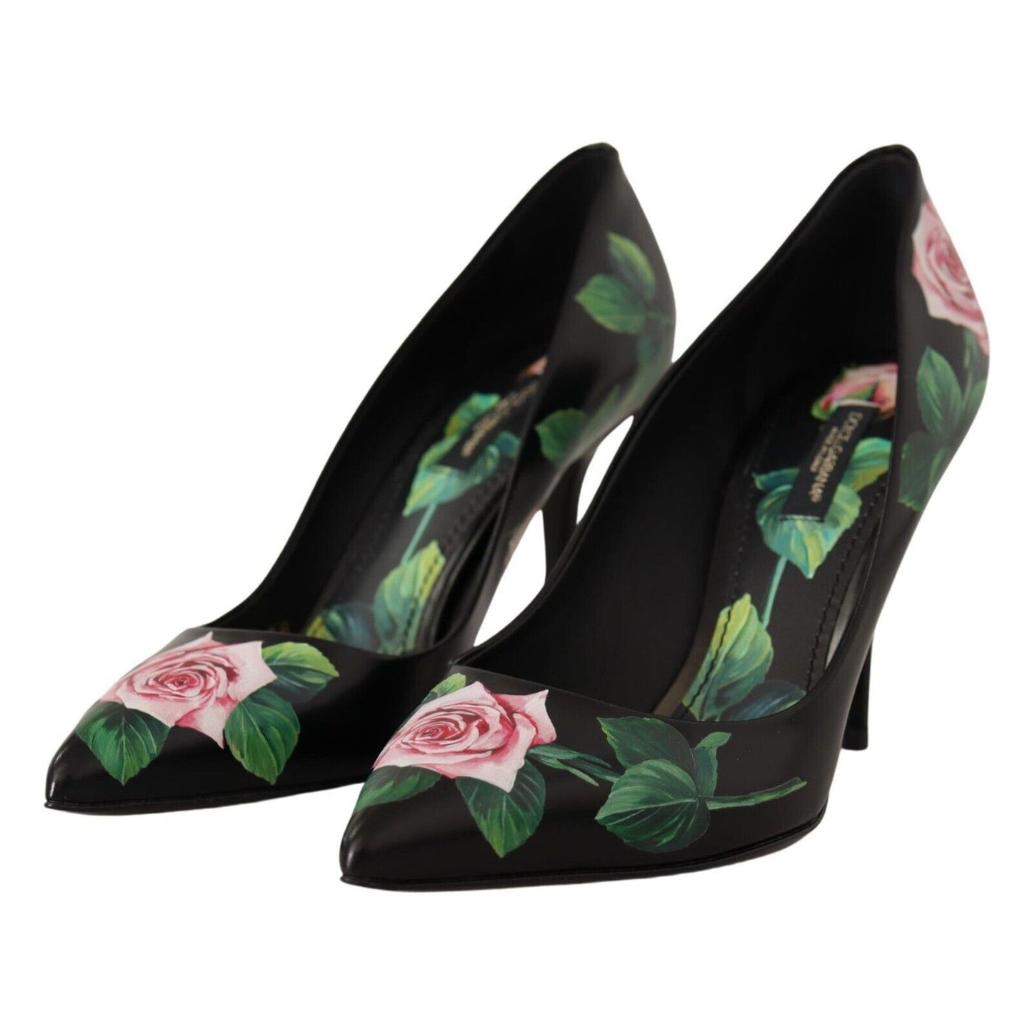 Dolce & Gabbana Black Leather Roses High Heels Pumps Shoes