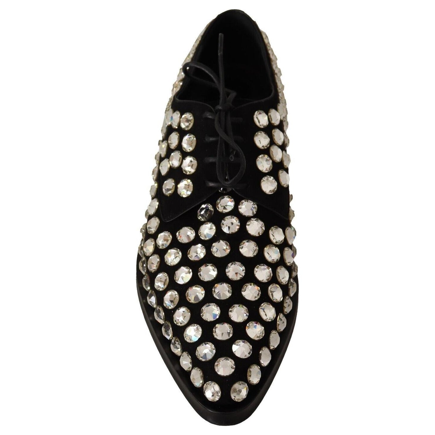 Dolce & Gabbana Black Leather Crystals Lace Up Formal Shoes