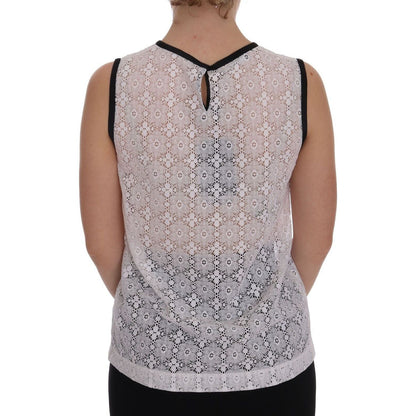 Dolce & Gabbana White Lace Floral Nylon Tank T-shirt