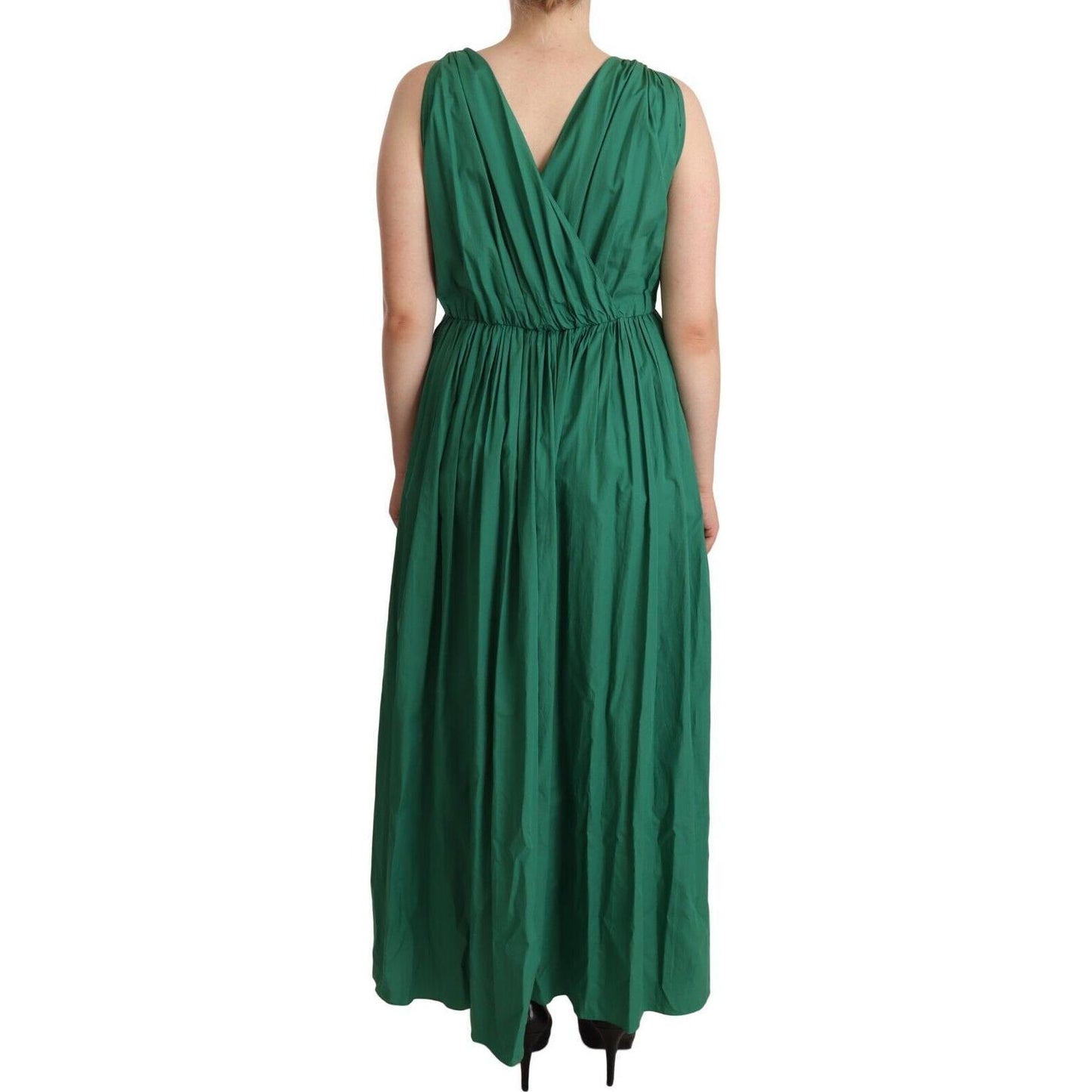Dolce & Gabbana Green Cotton Sleeveless V-neck Dress