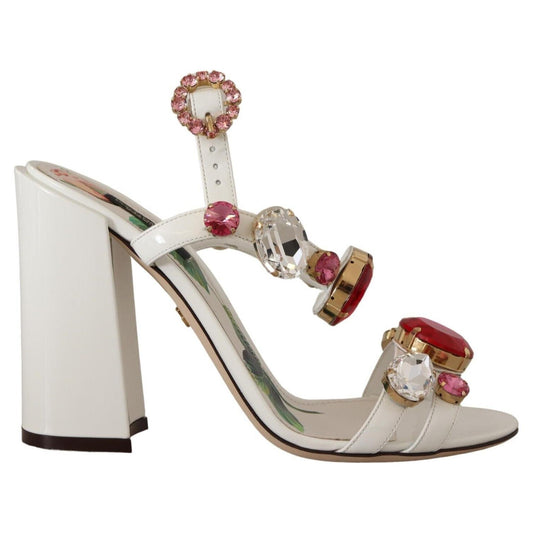 Dolce & Gabbana White Leather Crystal Keira Heels Sandals Shoes LA9793 - 35.5