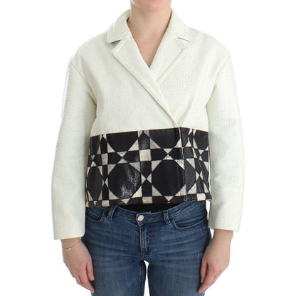 Andrea Pompilio White Black Cropped Leather Jacket Coats & Jackets