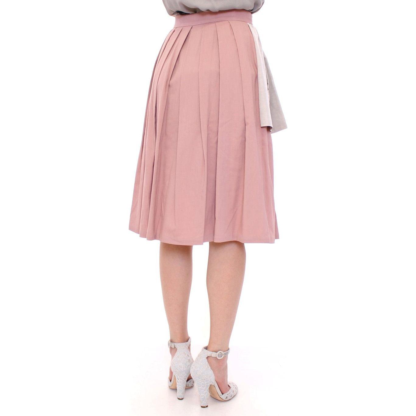 Comeforbreakfast Pink Gray Knee-Length Pleated Skirt