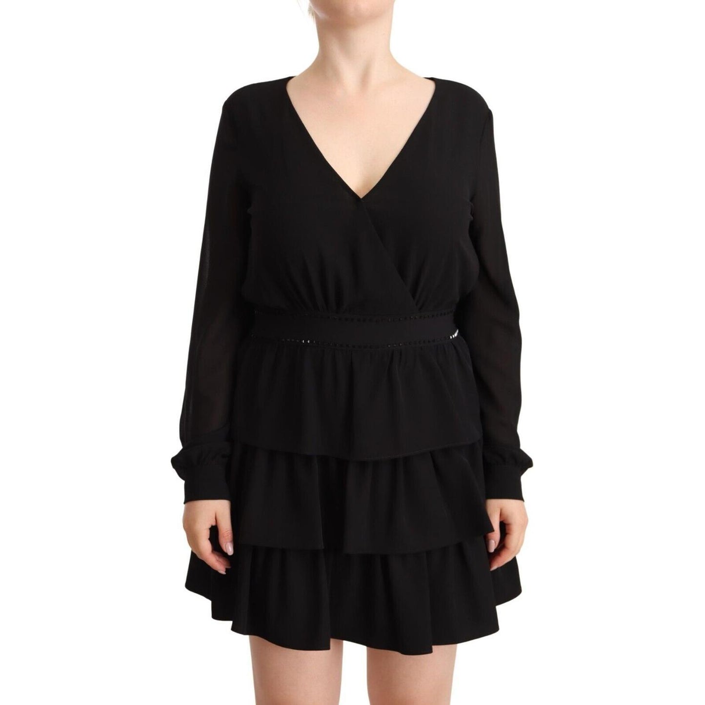 Liu Jo Black Polyester Long Sleeves V-neck Mini A-line Dress
