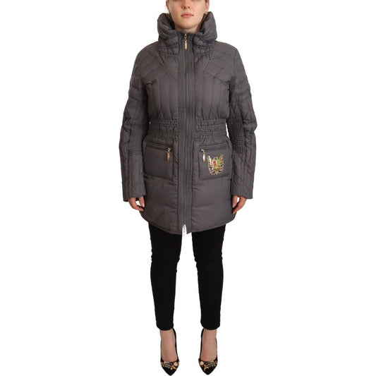 Roccobarocco Gray Quilted Long Sleeves Logo Patch Full Zip Jacket JKT3148 - 46