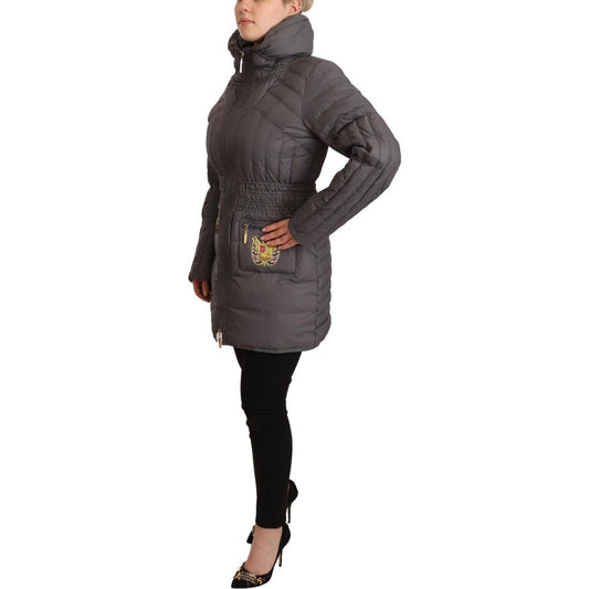 Roccobarocco Gray Quilted Long Sleeves Logo Patch Full Zip Jacket JKT3148 - 46