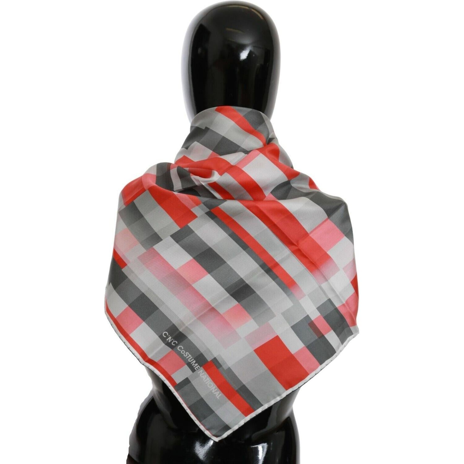 Costume National Gray Red Silk Shawl Foulard Wrap  Scarf