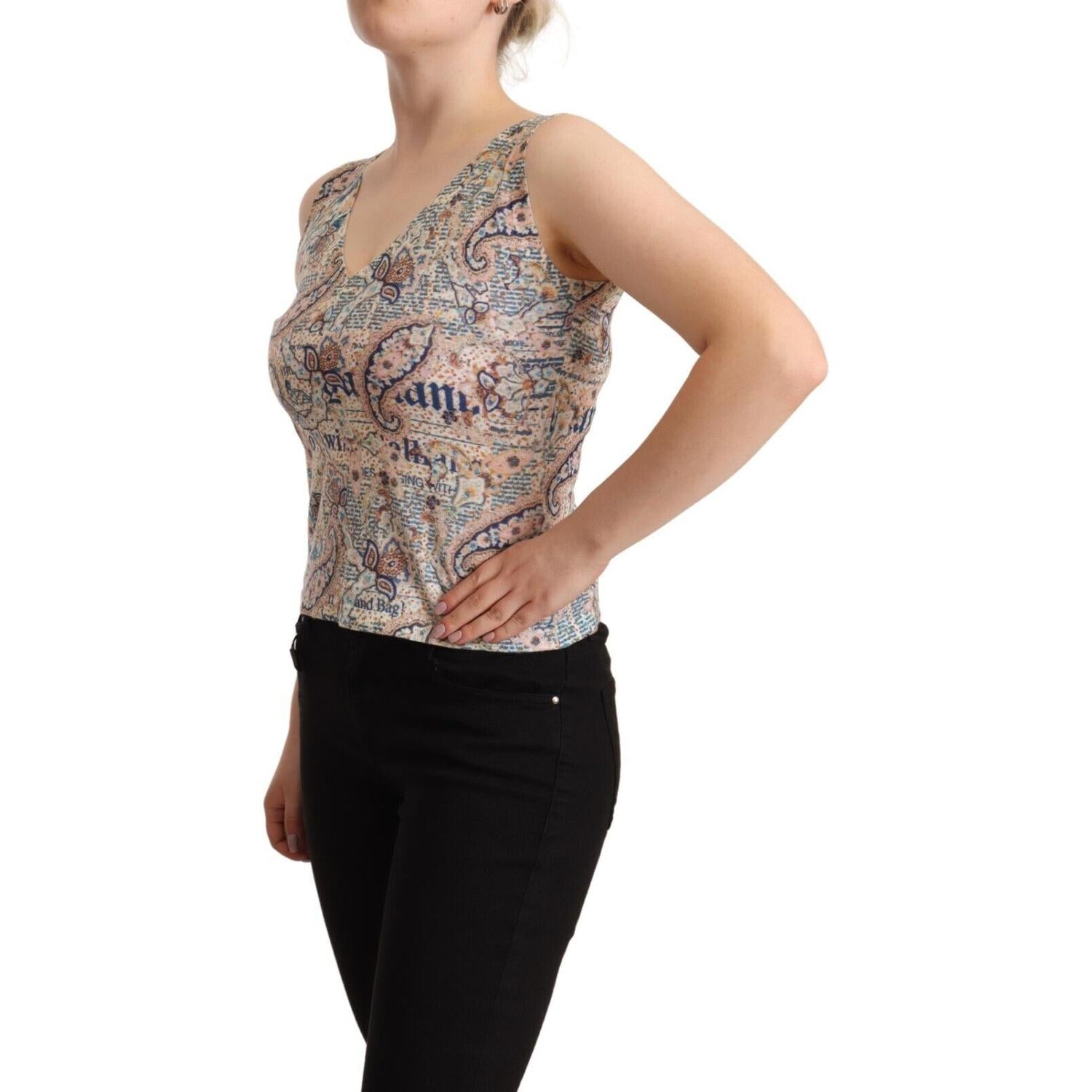 John Galliano Multicolor Cotton Sleeveless V-neck Tank Top