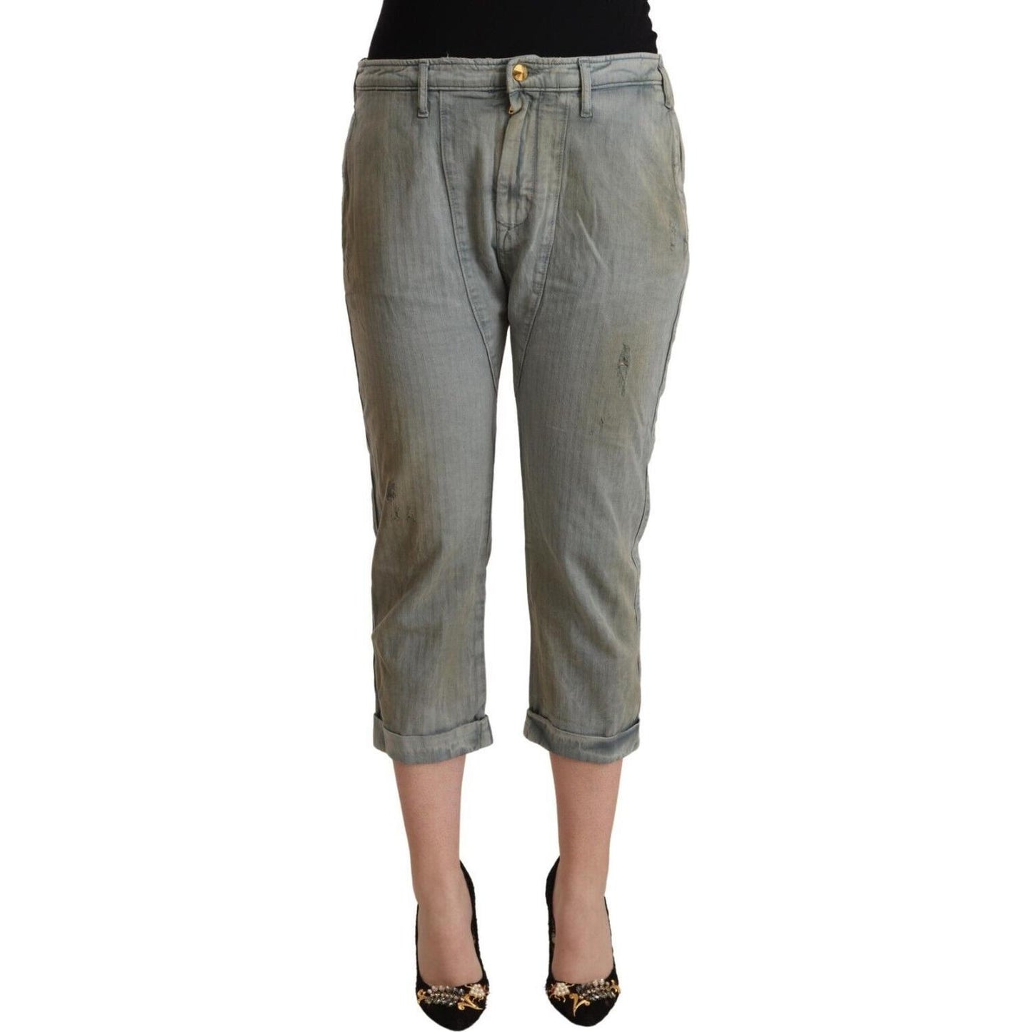 CYCLE Gray 100% Cotton Mid Waist Skinny Cropped Pants