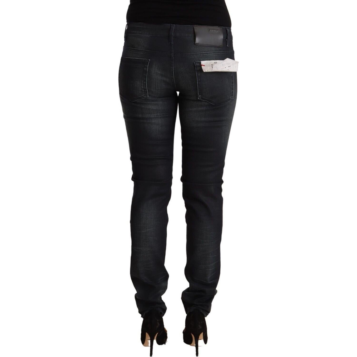 Acht Black Washed Cotton Low Waist Slim Fit Denim Jeans