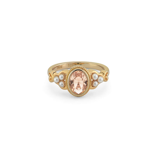 24KAE JEWELS JEWELRY Mod. 12450Y/58 gold ring with pink gemstone and pearls