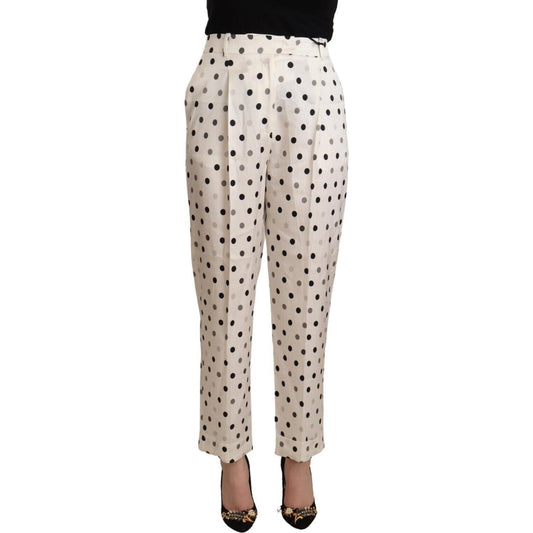 Ermanno Scervino White Polka Dotted High Waist Tapered Pants