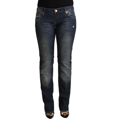 Acht Blue Washed Cotton Low Waist Skinny Denim Jeans