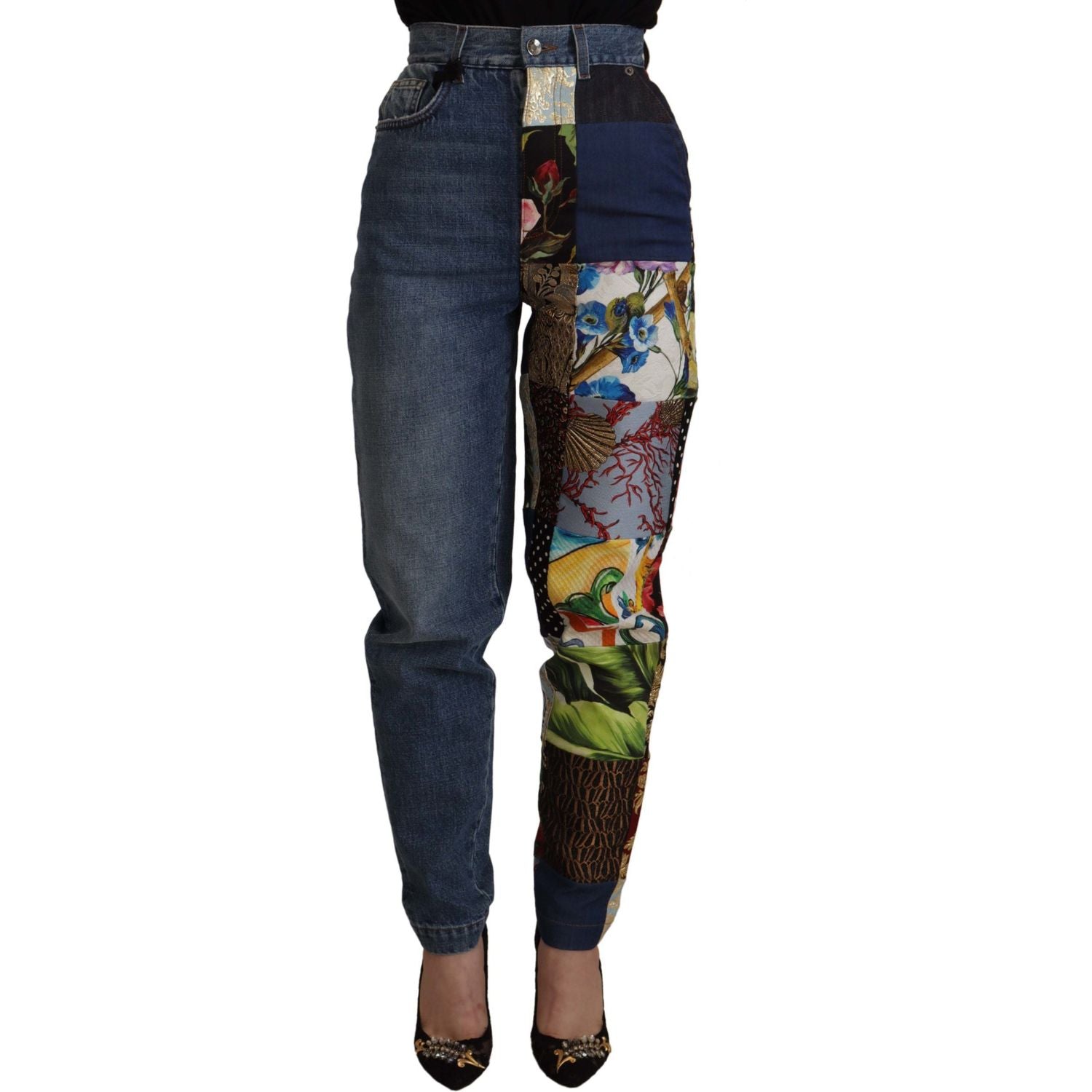 Dolce & Gabbana Blue Jeans Jacquard Majolica High Waist Pants