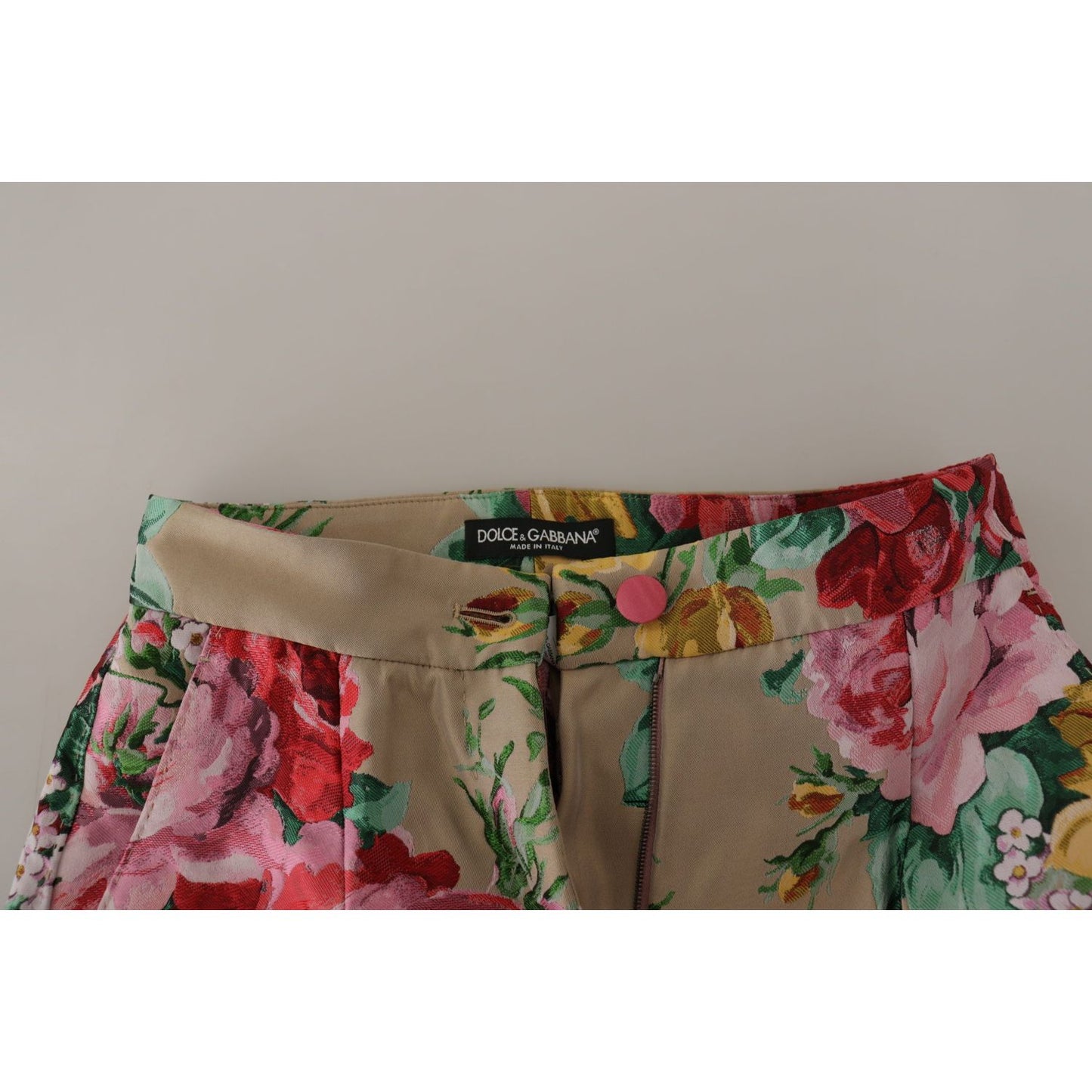 Dolce & Gabbana Beige Floral Dress Formal High Waist Pants