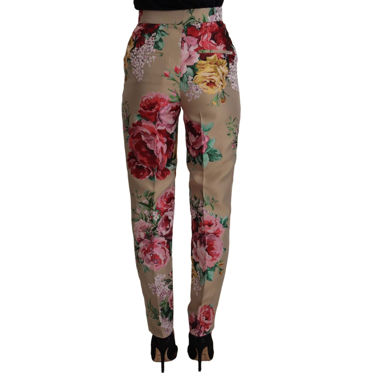 Dolce & Gabbana Beige Floral Dress Formal High Waist Pants
