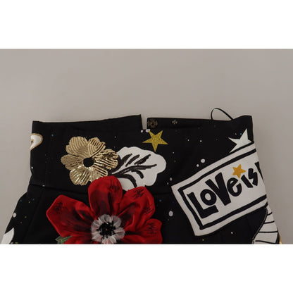 Dolce & Gabbana Black Love Clock Sequined Piano Skirt