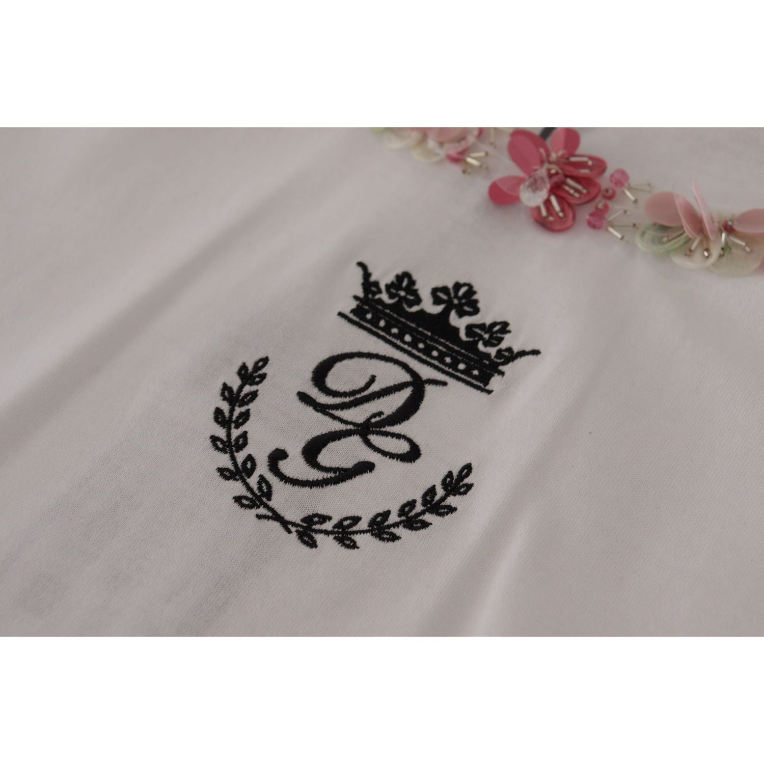 Dolce & Gabbana White DG Crown Floral Sequin T-shirt