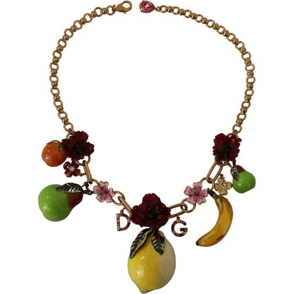 Dolce & Gabbana Gold Brass Sicily Fruits Roses Statement Necklace Necklace