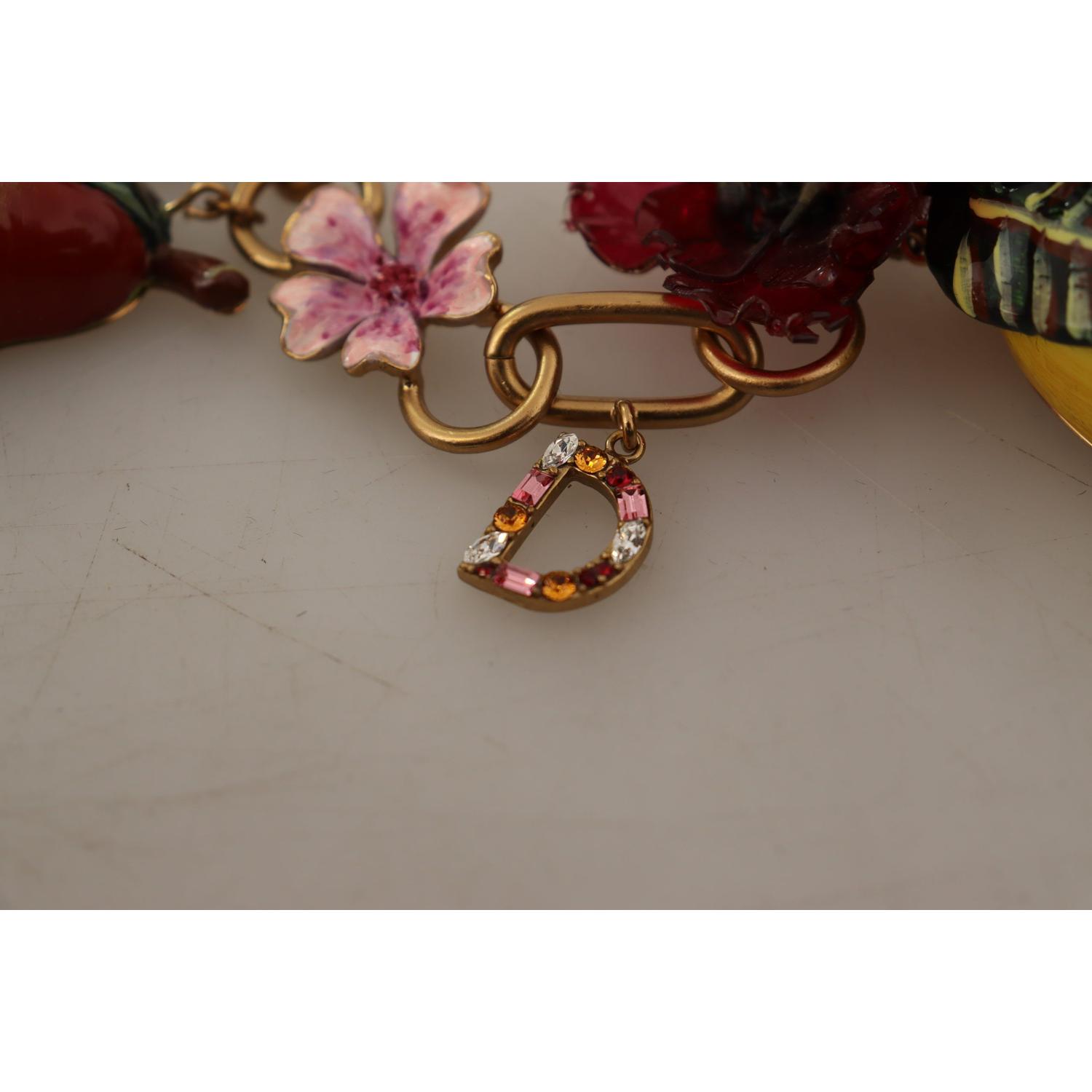 Dolce & Gabbana Gold Brass Sicily Fruits Roses Statement Necklace