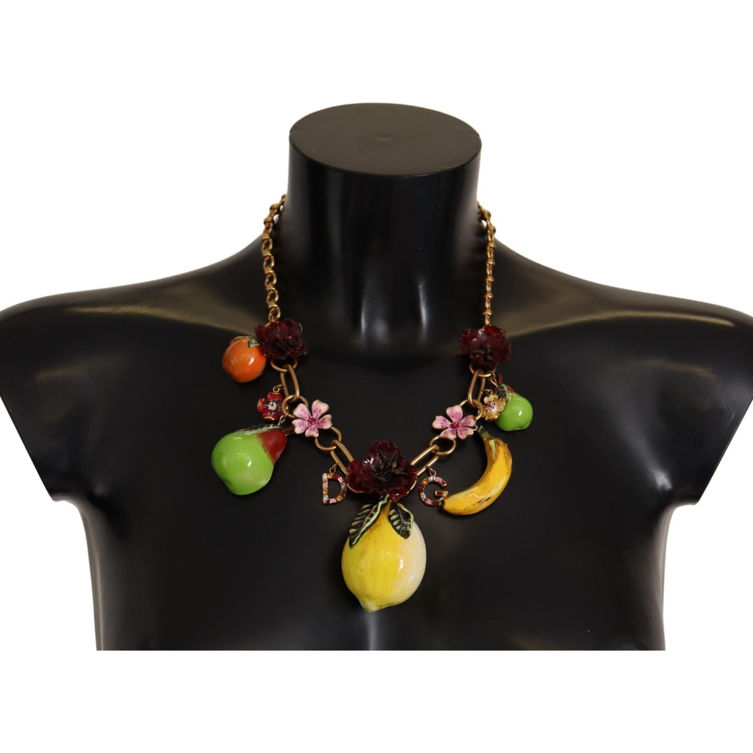 Dolce & Gabbana Gold Brass Sicily Fruits Roses Statement Necklace