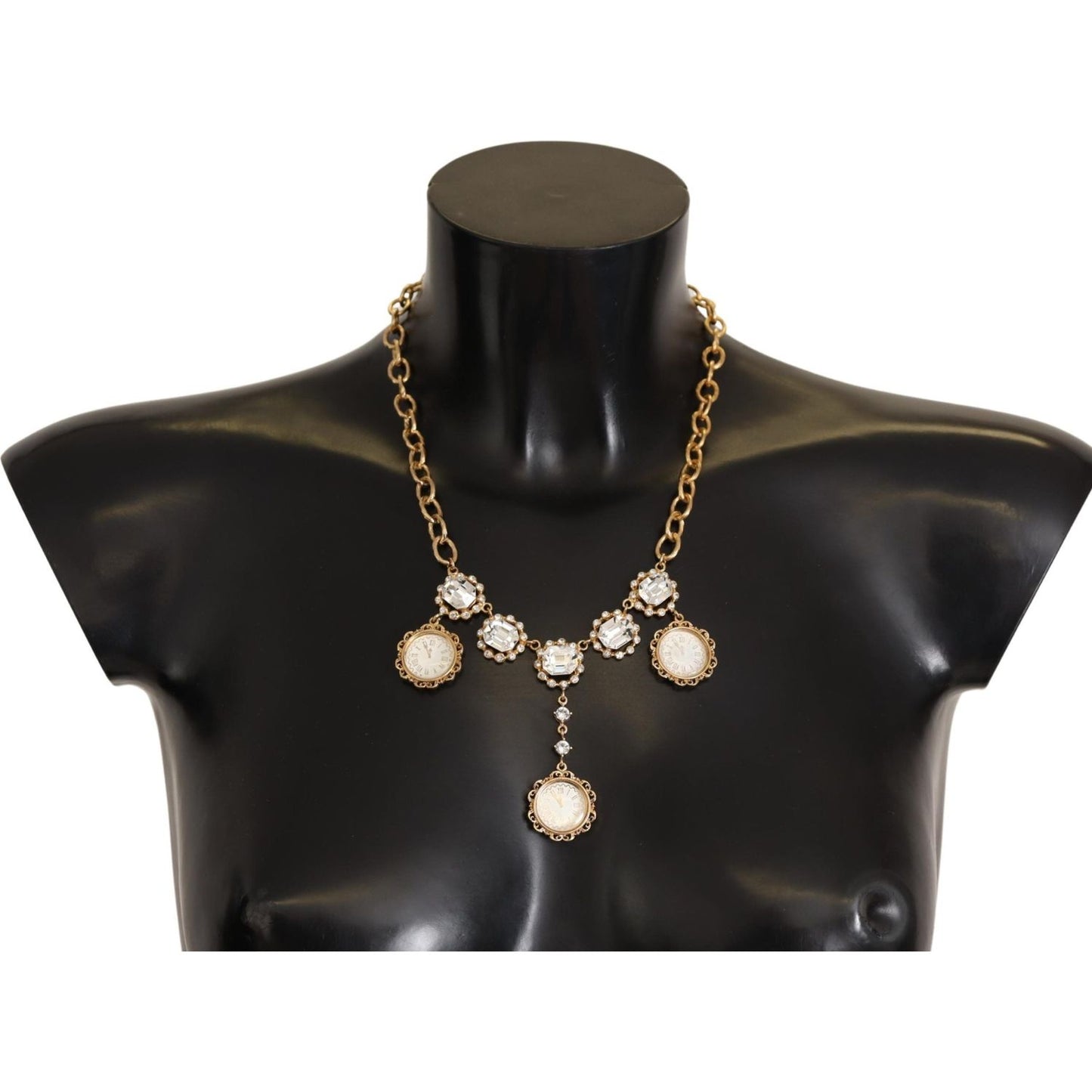 Dolce & Gabbana Gold Clock Statement Crystal Chain Necklace Necklace