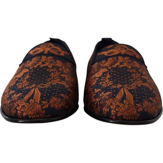 Dolce & Gabbana Blue Rust Floral Slippers Loafers Shoes MV4813- 39