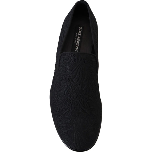Dolce & Gabbana Black Floral Jacquard Slippers Loafers Shoes MV4814- 39