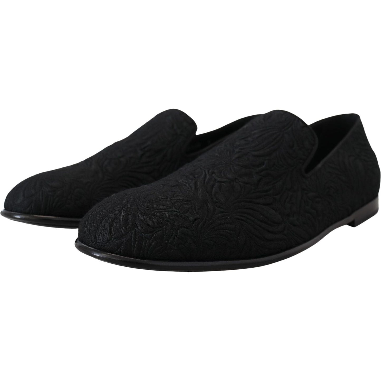 Dolce & Gabbana Black Floral Jacquard Slippers Loafers Shoes MV4814- 39