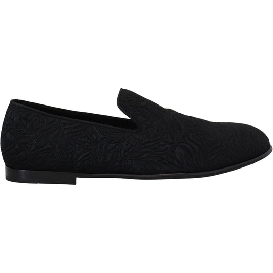 Dolce & Gabbana Black Floral Jacquard Slippers Loafers Shoes MV4814- 39