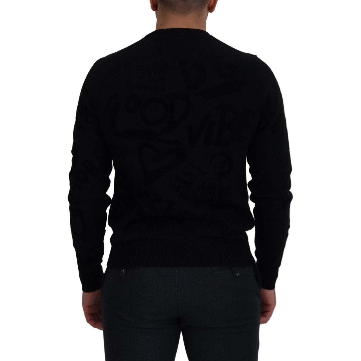 Dolce & Gabbana Black Wool Logo Pattern Crewneck Pullover Sweater