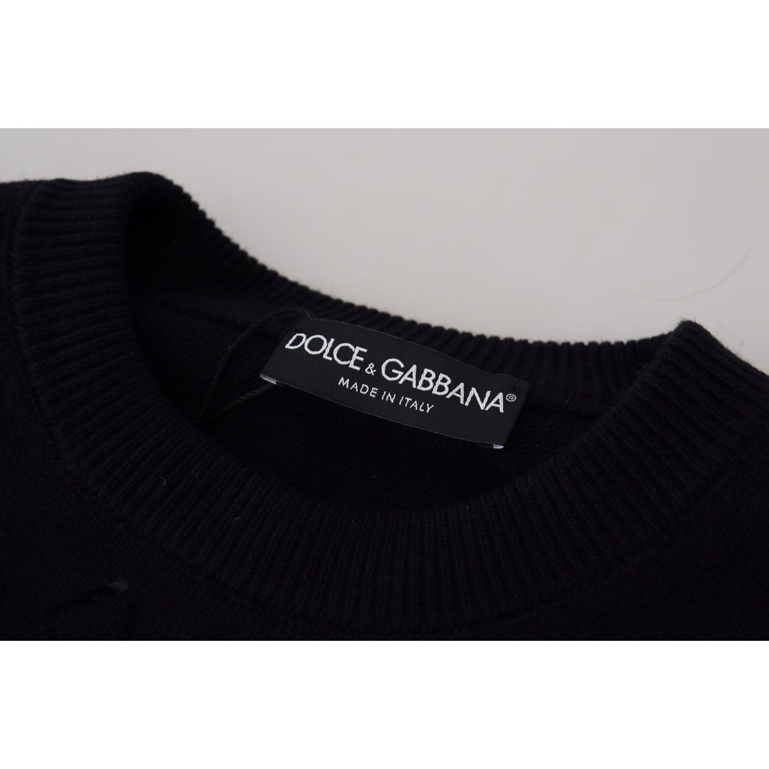 Dolce & Gabbana Black Wool Logo Pattern Crewneck Pullover Sweater