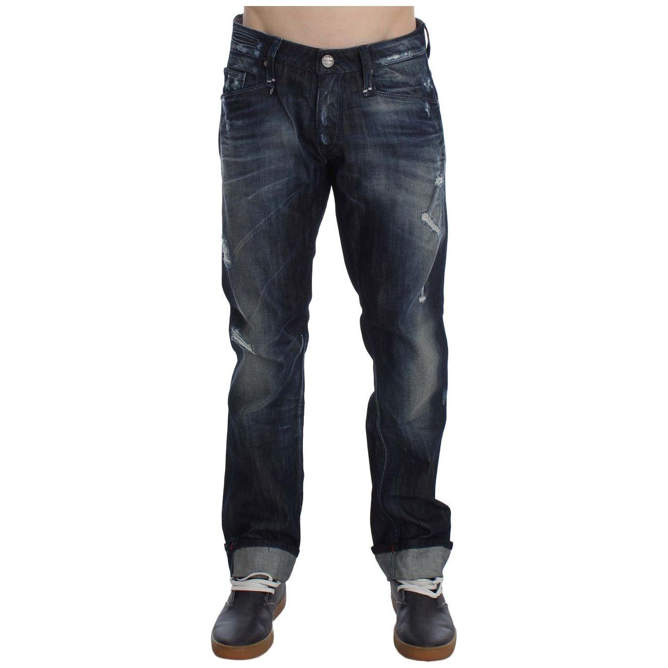Acht Blue Cotton Regular Straight Fit Jeans Jeans & Pants