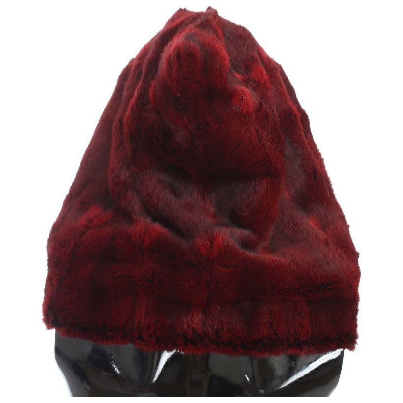 Dolce & Gabbana Bordeaux Hamster Fur Crochet Hood Scarf Hat Hood Scarf