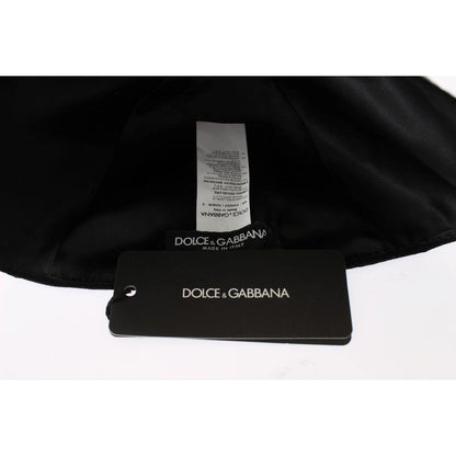Dolce & Gabbana Black Wool White Floral Gold Leaf Hat Hat