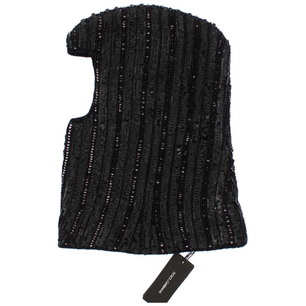 Dolce & Gabbana Black Knitted Sequin Hood Scarf Hat Hood Scarf