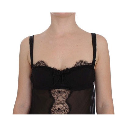 Dolce & Gabbana Black Silk Floral Lace Lingerie Top