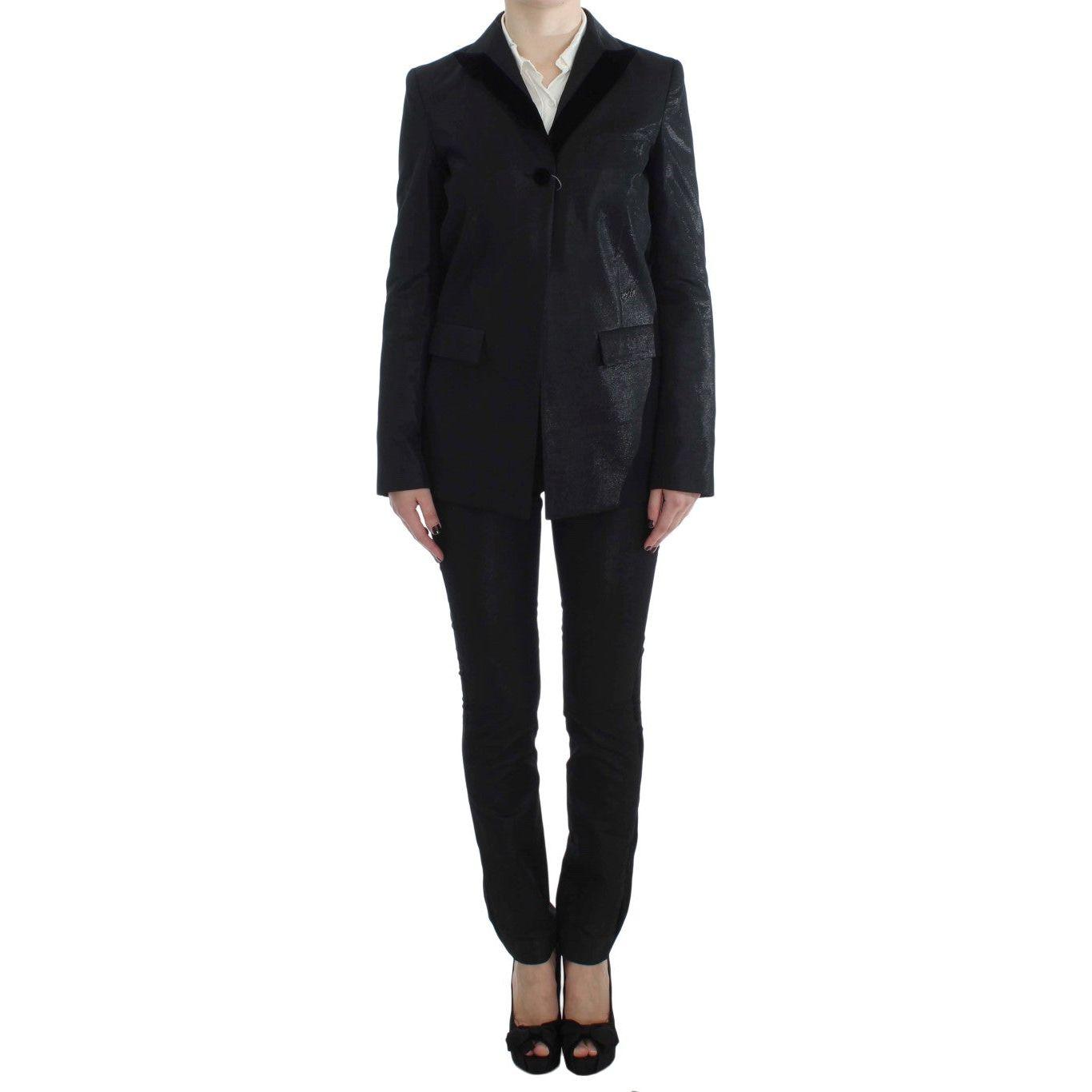 Exte Black One Button Three Piece Suit