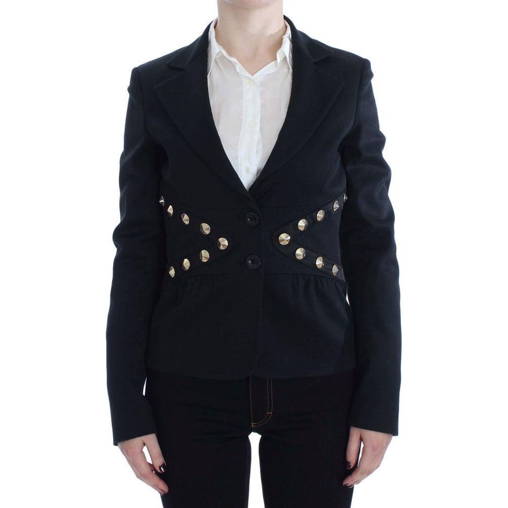 Exte Black Cotton Stretch Gold Studded Blazer Jacket Blazer Jacket