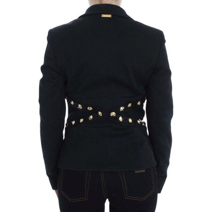 Exte Black Cotton Stretch Gold Studded Blazer Jacket Blazer Jacket