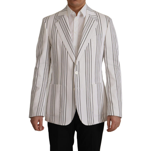 Dolce & Gabbana White Stripes Cotton Single Breasted Blazer