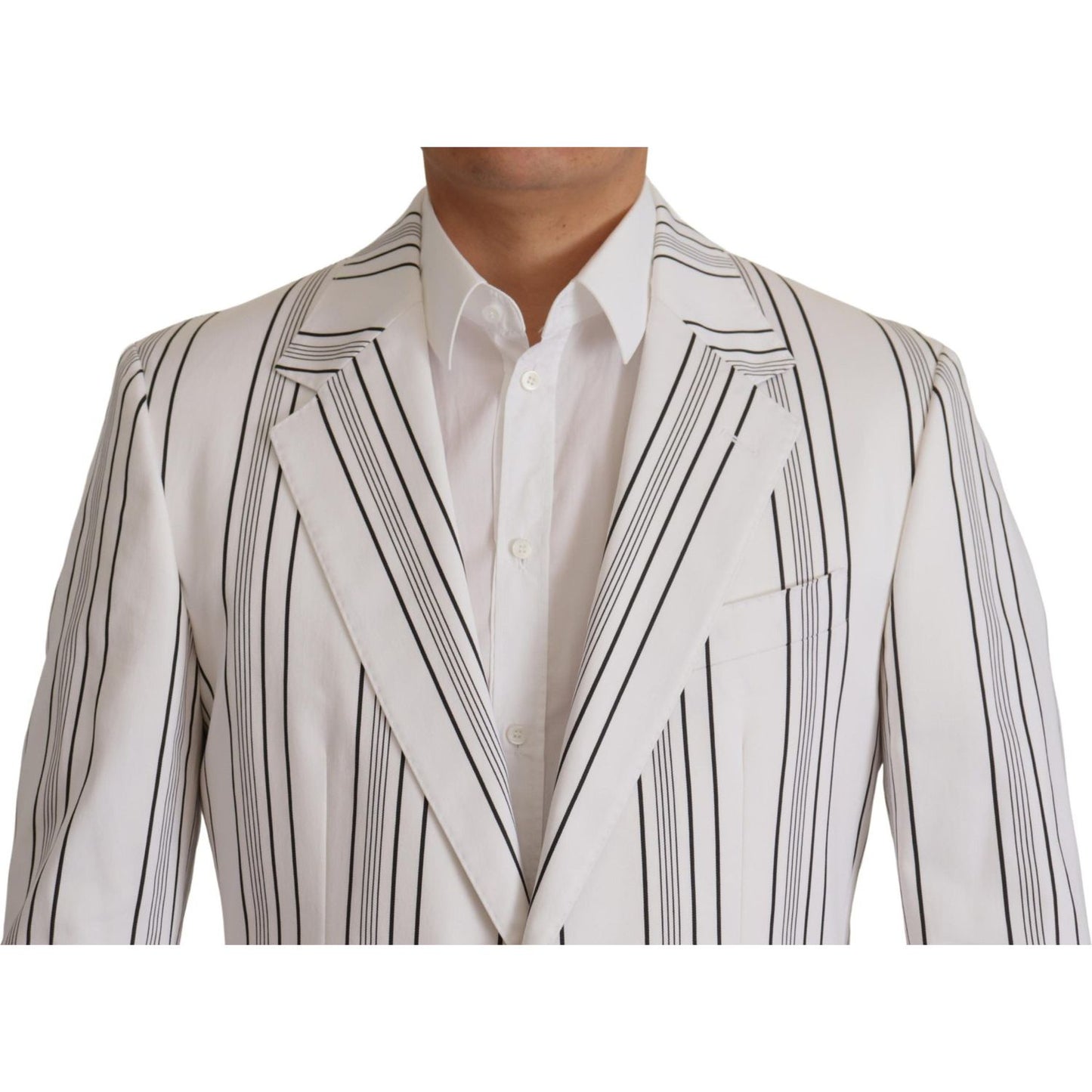 Dolce & Gabbana White Stripes Cotton Single Breasted Blazer