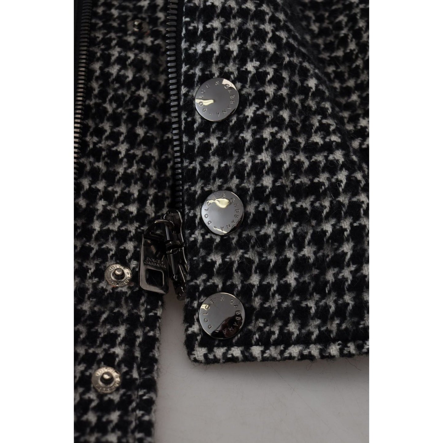 Dolce & Gabbana Black Houndstooth Polyester Bomber Jacket