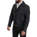 Dolce & Gabbana Black Leather Biker Coat Zipper Jacket