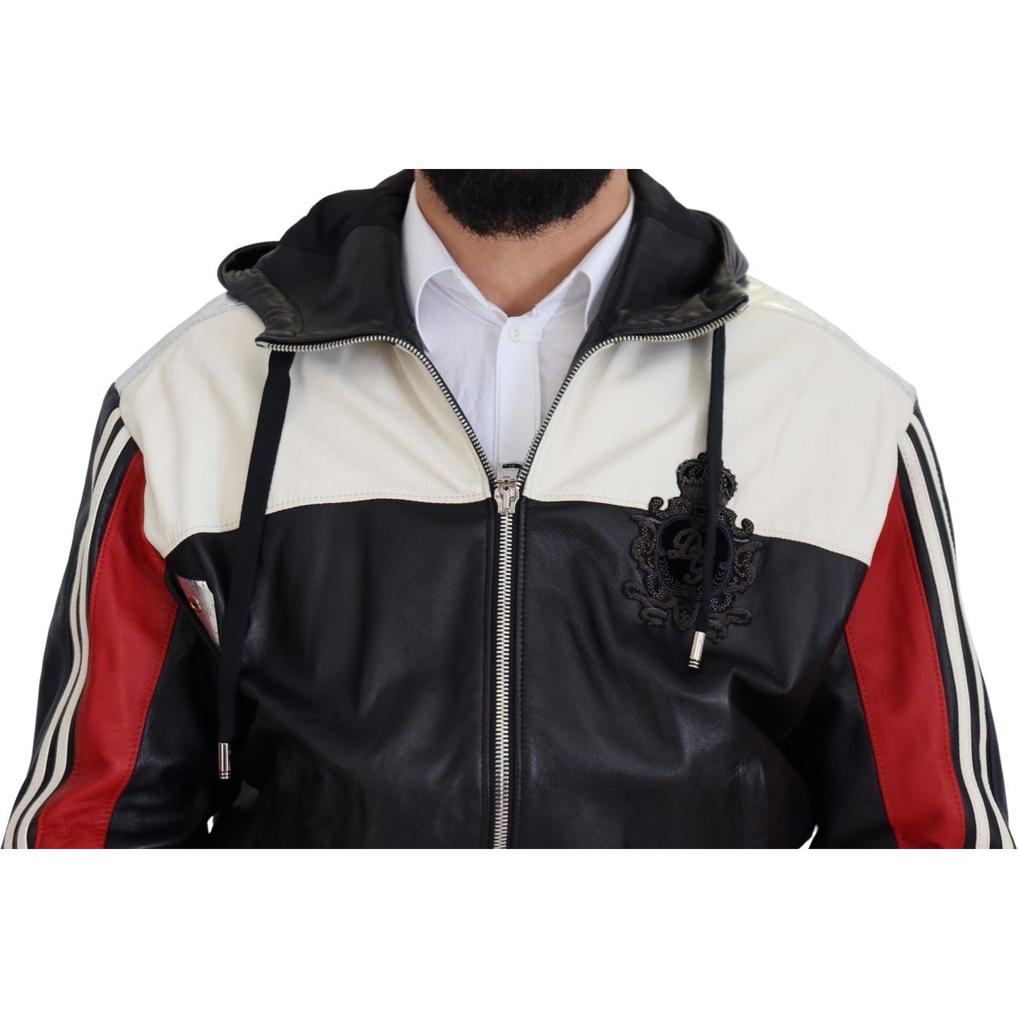 Dolce & Gabbana Black Leather Hooded Blouson Coat Jacket