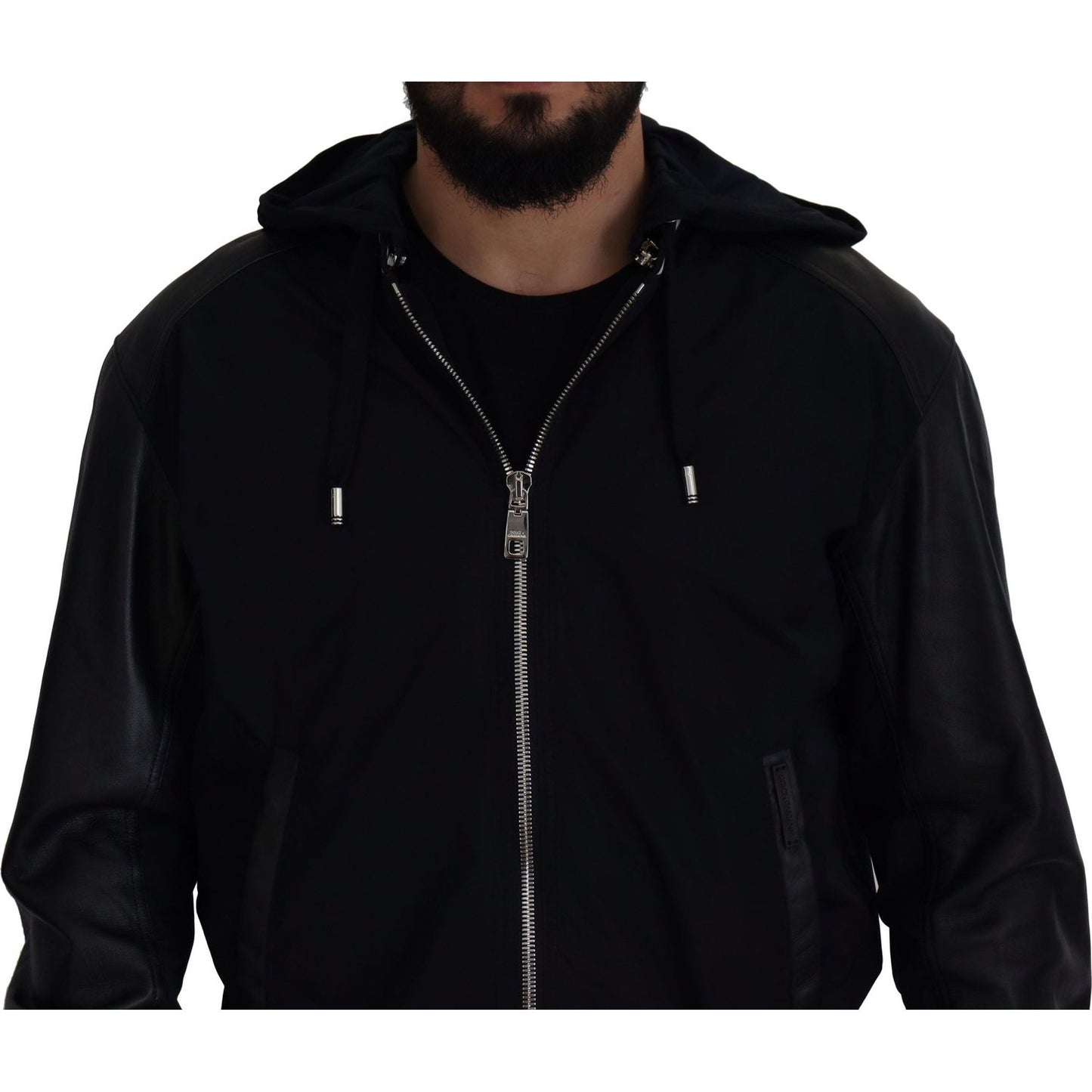 Dolce & Gabbana Black Polyester Hooded Blouson Coat Jacket