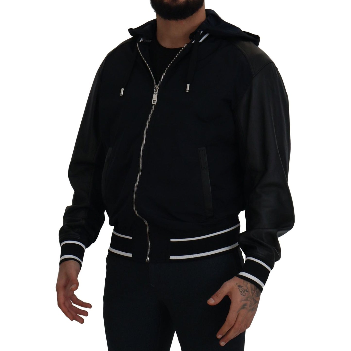 Dolce & Gabbana Black Polyester Hooded Blouson Coat Jacket