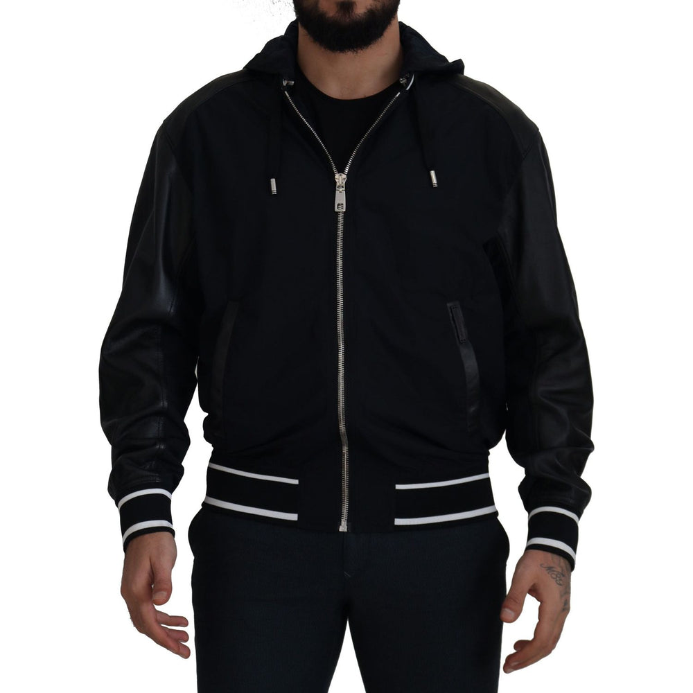 Dolce & Gabbana Black Polyester Hooded Blouson Coat Jacket
