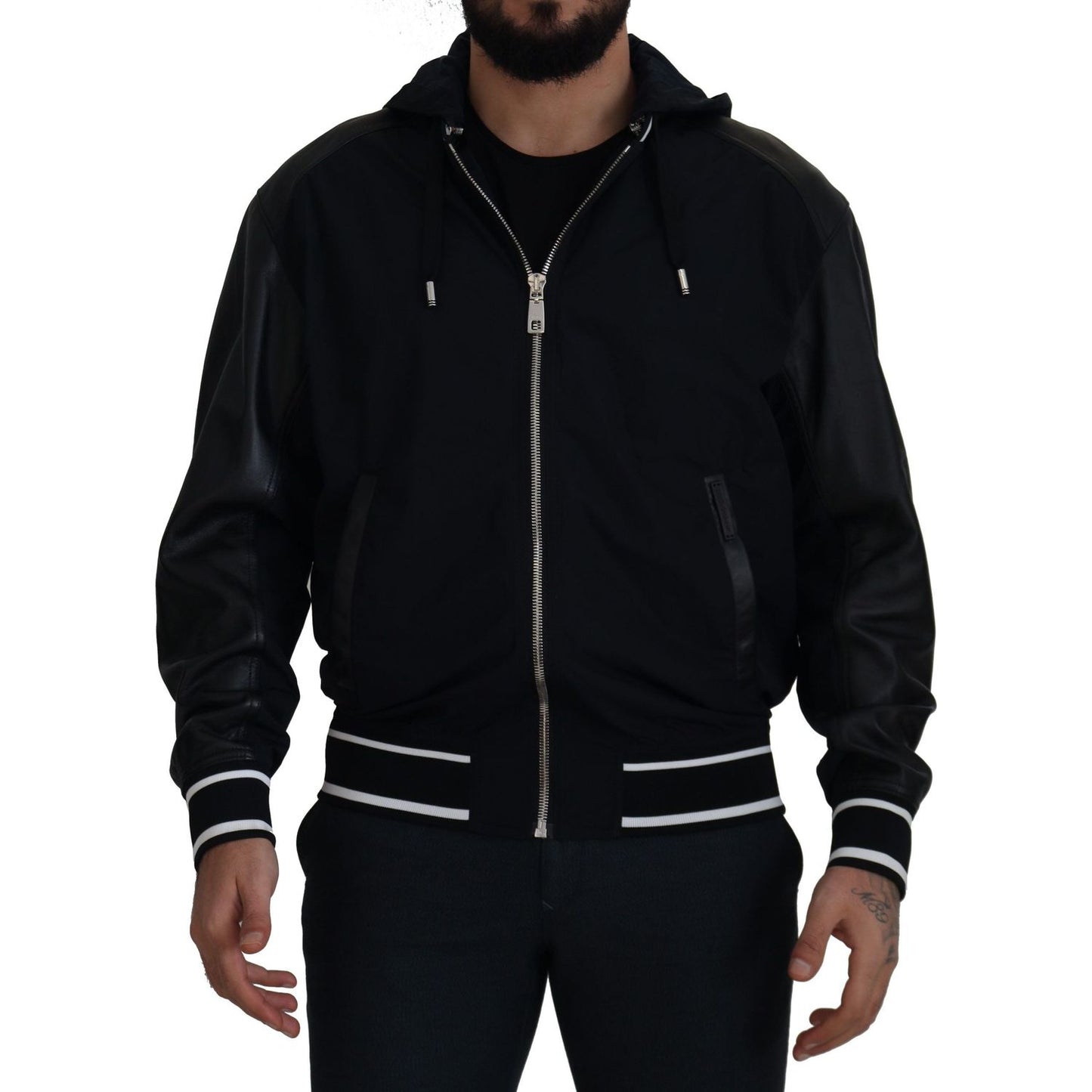 Dolce & Gabbana Black Polyester Hooded Blouson Coat Jacket